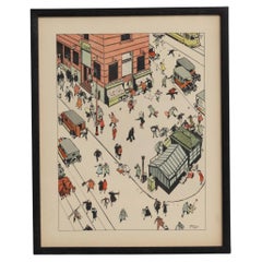 Lithographie Tony Sarg encadrée  « Tony Sarg's New York » 1927  Première édition