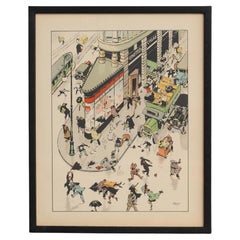 Lithographie Tony Sarg encadrée  « Tony Sarg's New York » 1927  Première édition