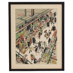 Lithographie Tony Sarg encadrée  « Tony Sarg's New York » 1927  Première édition