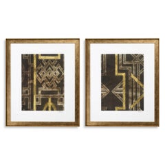 Framed trellis art prints set, antique golden lattice artwork