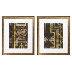 Framed trellis art prints set, antique golden lattice artwork