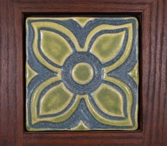 Azulejos Triple Flor Pewabic Enmarcados Mid Century Modern
