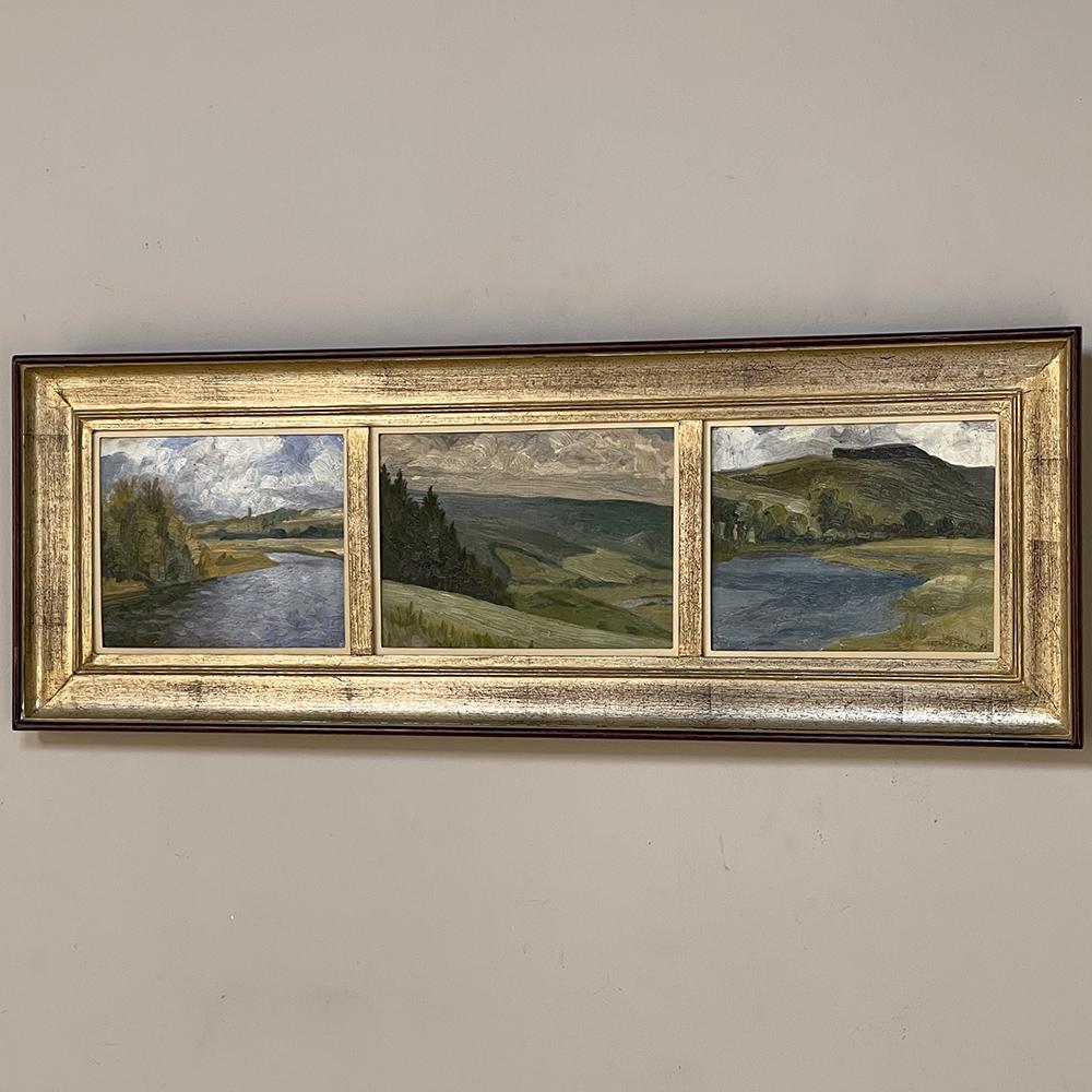 Belgian Framed Triptych Oil Painting on Board For Sale