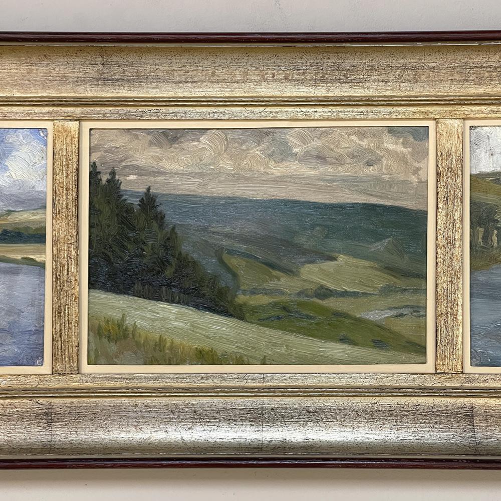 Framed Triptych Oil Painting on Board In Good Condition For Sale In Dallas, TX