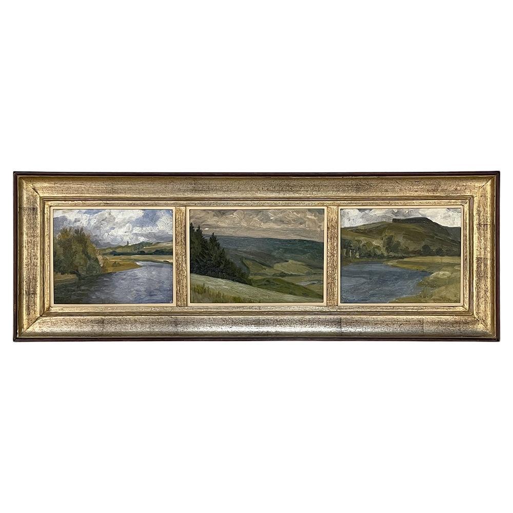 Framed Triptych Oil Painting on Board For Sale