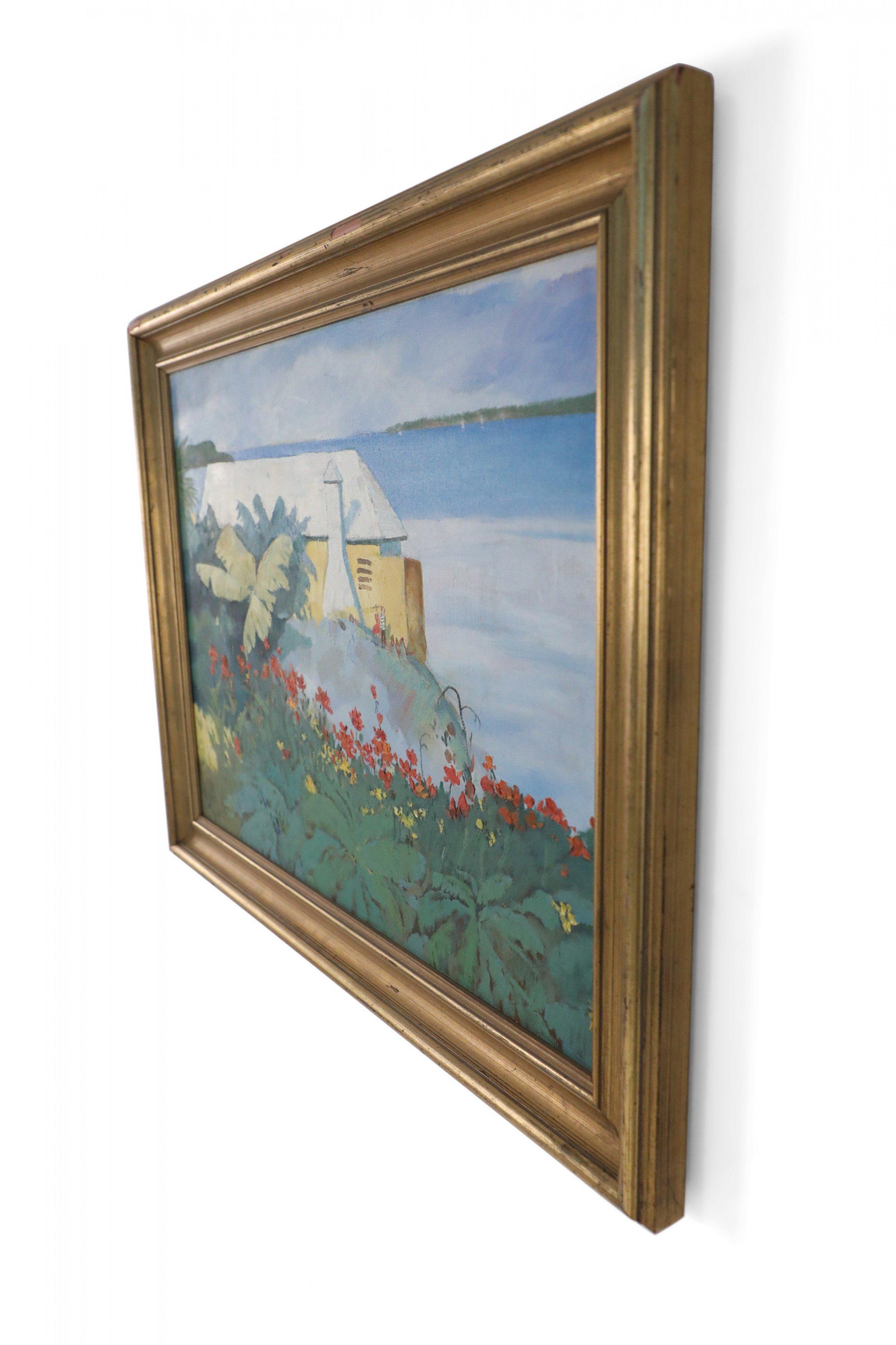Pintura al óleo paisaje marino tropical enmarcada en venta 1
