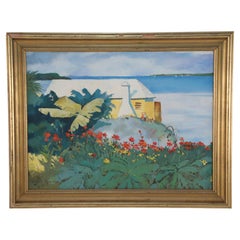 Vintage Framed Tropical Seascape Oil Painting