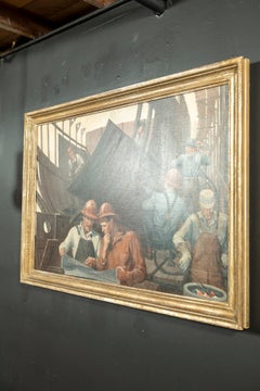 Framed Untitled Oil/ Canvas (Shipyard Workers) Courtney Charles Allen, 1896-1969