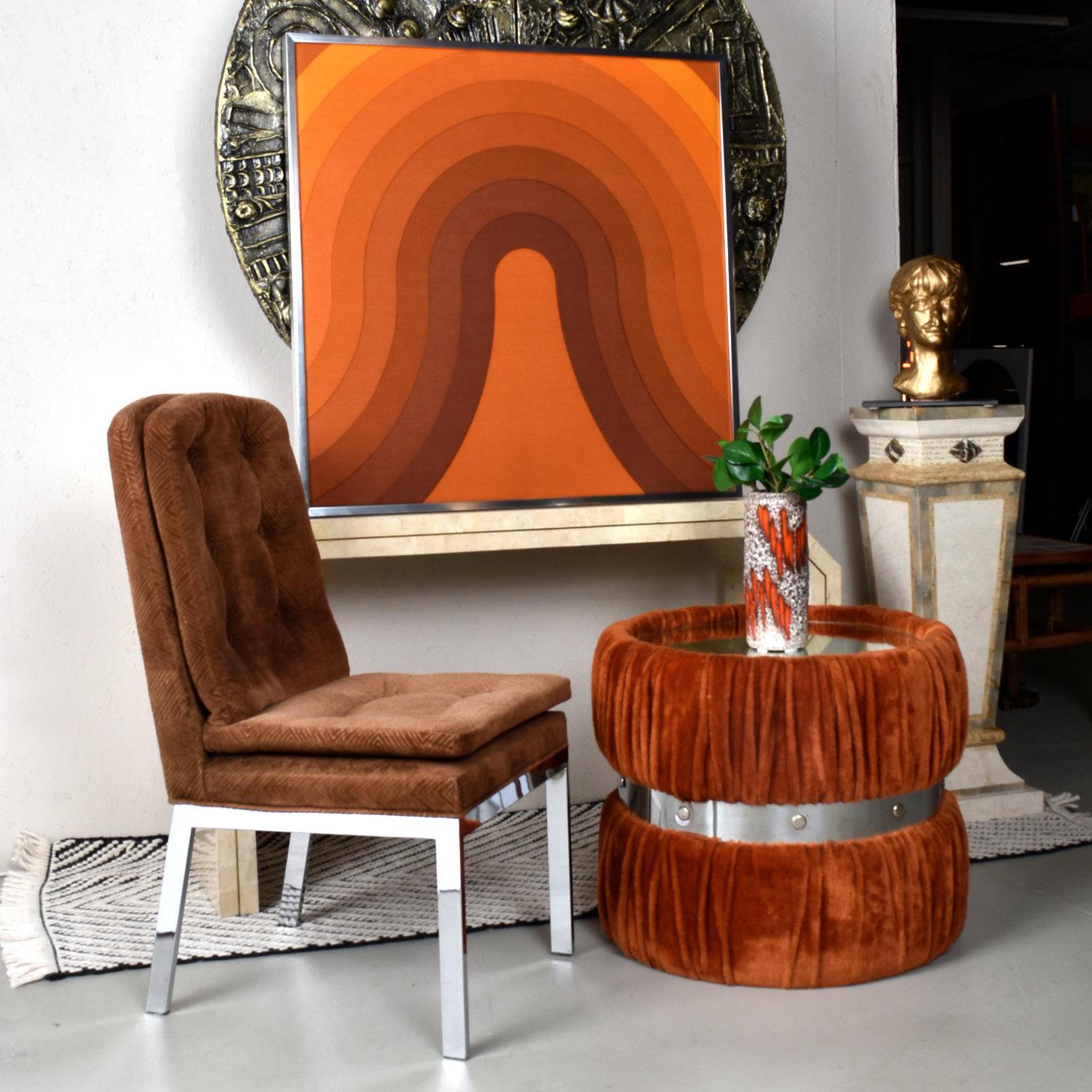Mid-Century Modern Panneau textile danois orange Kurve Mira X encadré Verner Panton en vente