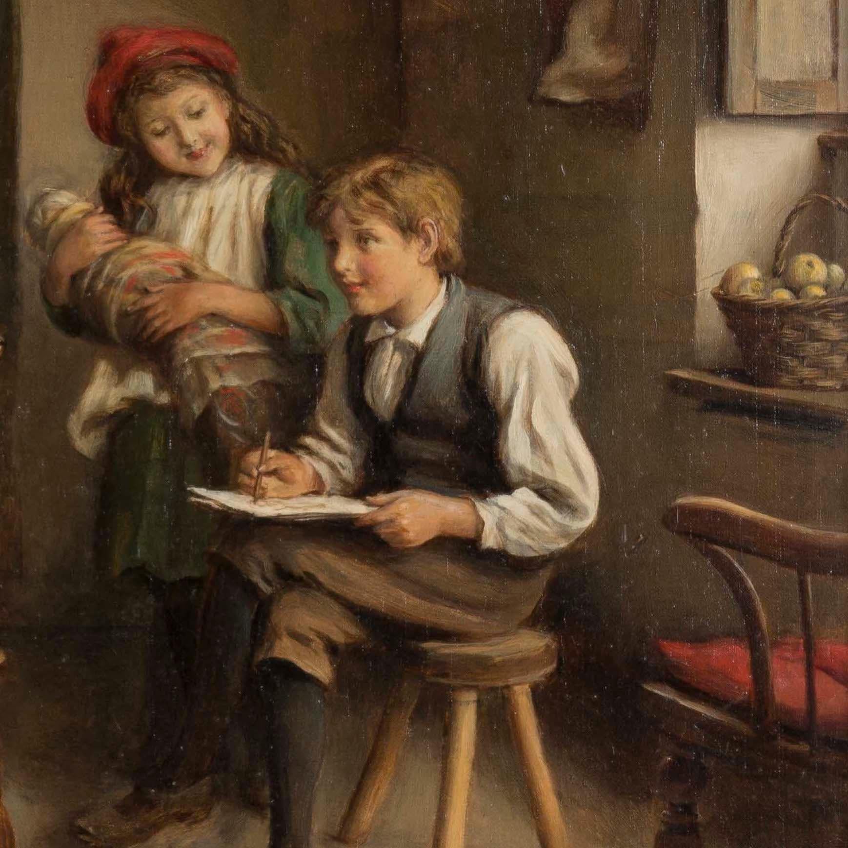 Gerahmtes viktorianisches Ölgemälde auf Leinwand von Joseph Clark, Gemälde „Der junge Künstler“ im Zustand „Gut“ im Angebot in London, GB