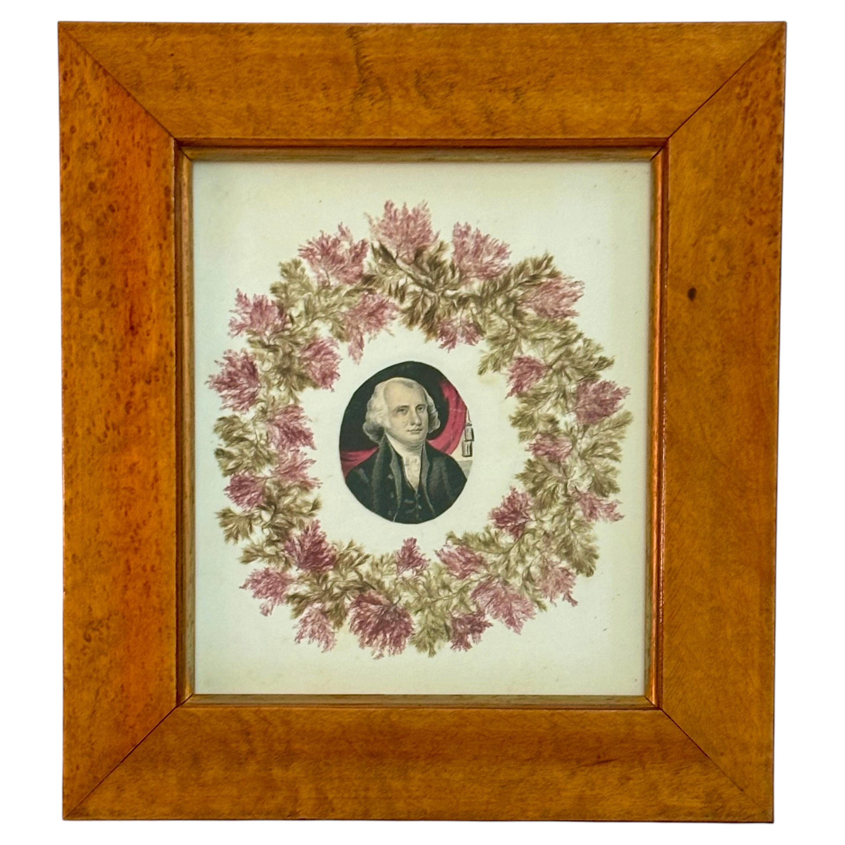 Framed Victorian Seaweed Wreath with a James Madison Print For Sale