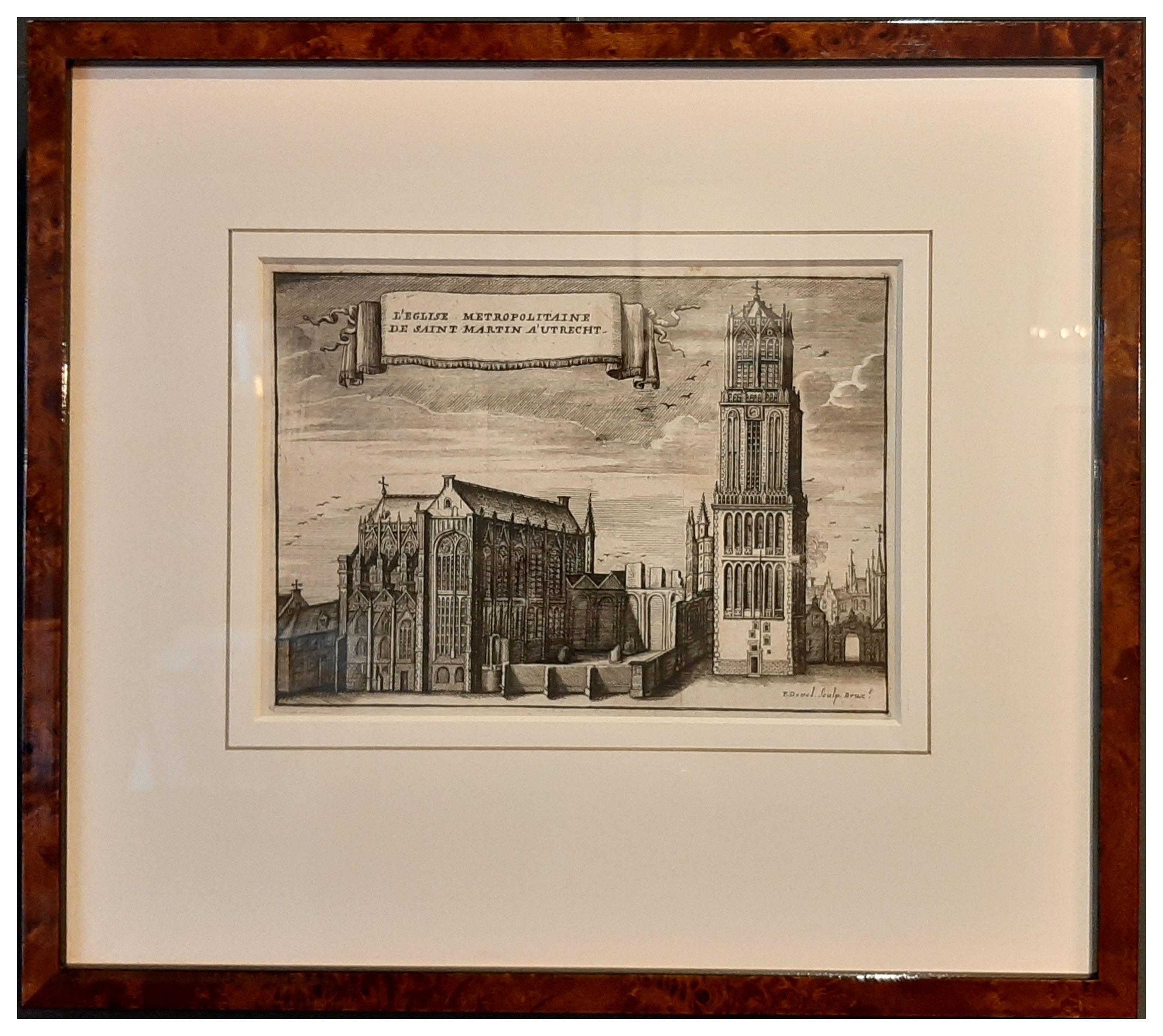 Antique print titled 'L'Eglise Metropolitaine de Saint Martin a' Utrecht'. 

View of St. Martin's Cathedral in Utrecht, also known as 'Domkerk'. 

Artists and Engravers: Published by P. Devel.