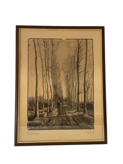 Gerahmt Vincent van Gogh "Die Straße mit Pappeln" Bleistift und Tinte Reproduktion 1885