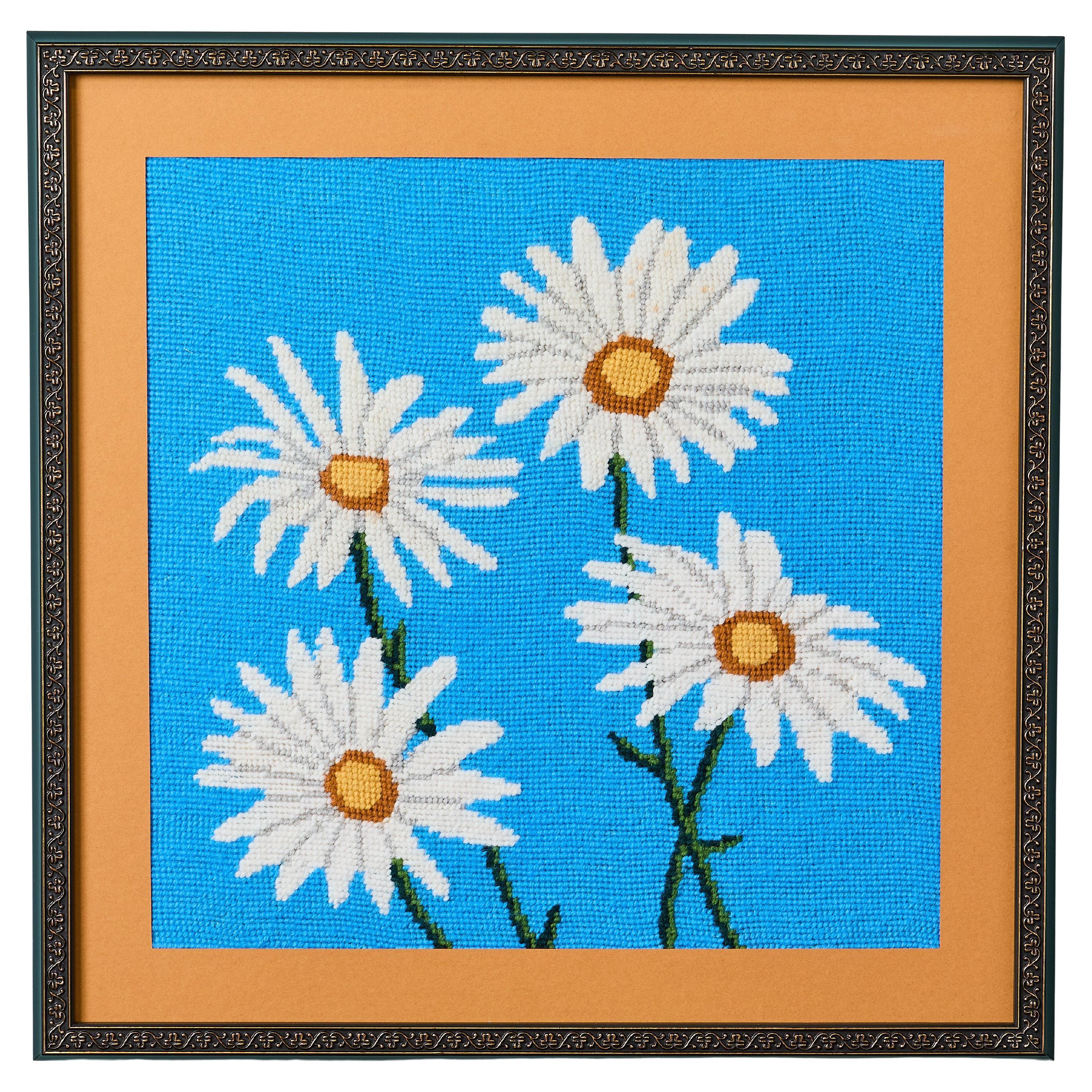 Framed Vintage America Daisy Needlepoint