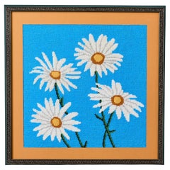 Framed Vintage America Daisy Needlepoint