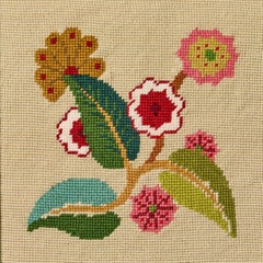Framed Vintage American Floral Needlepoint