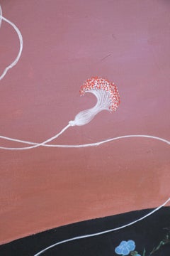 Framed Vintage Chinese Acylic Abstract Painting of Shapes, Waves, and Fans