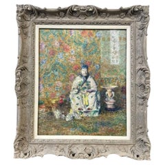Framed Vintage Chinese Oil Canvas by Katherine Lewis