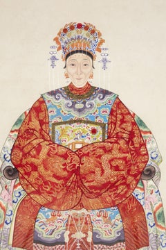 Portrait d'ancêtre chinois vintage encadré en rouge avec stylo et encre
