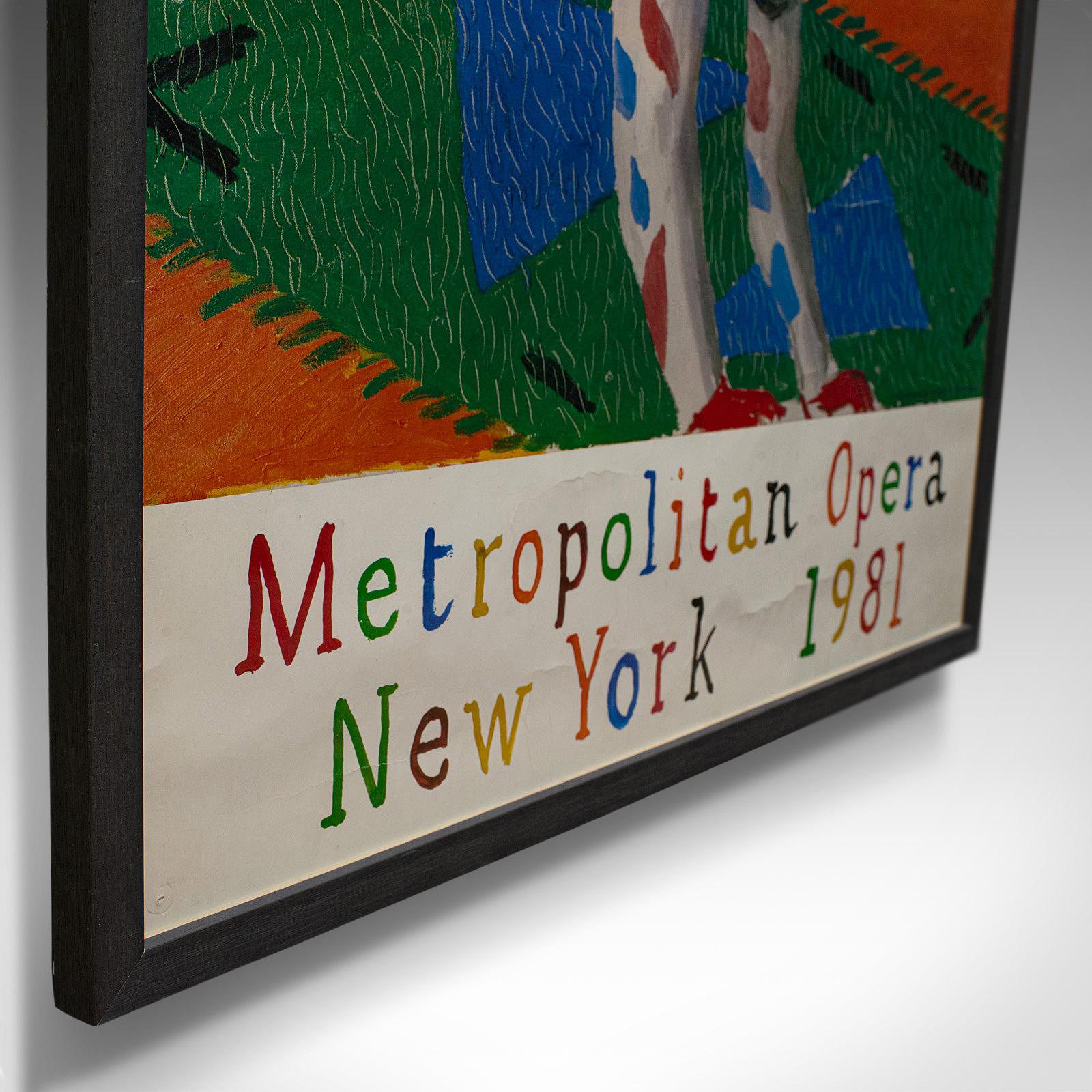 English Framed, Vintage David Hockney Poster, American, Parade, Met Opera, New York