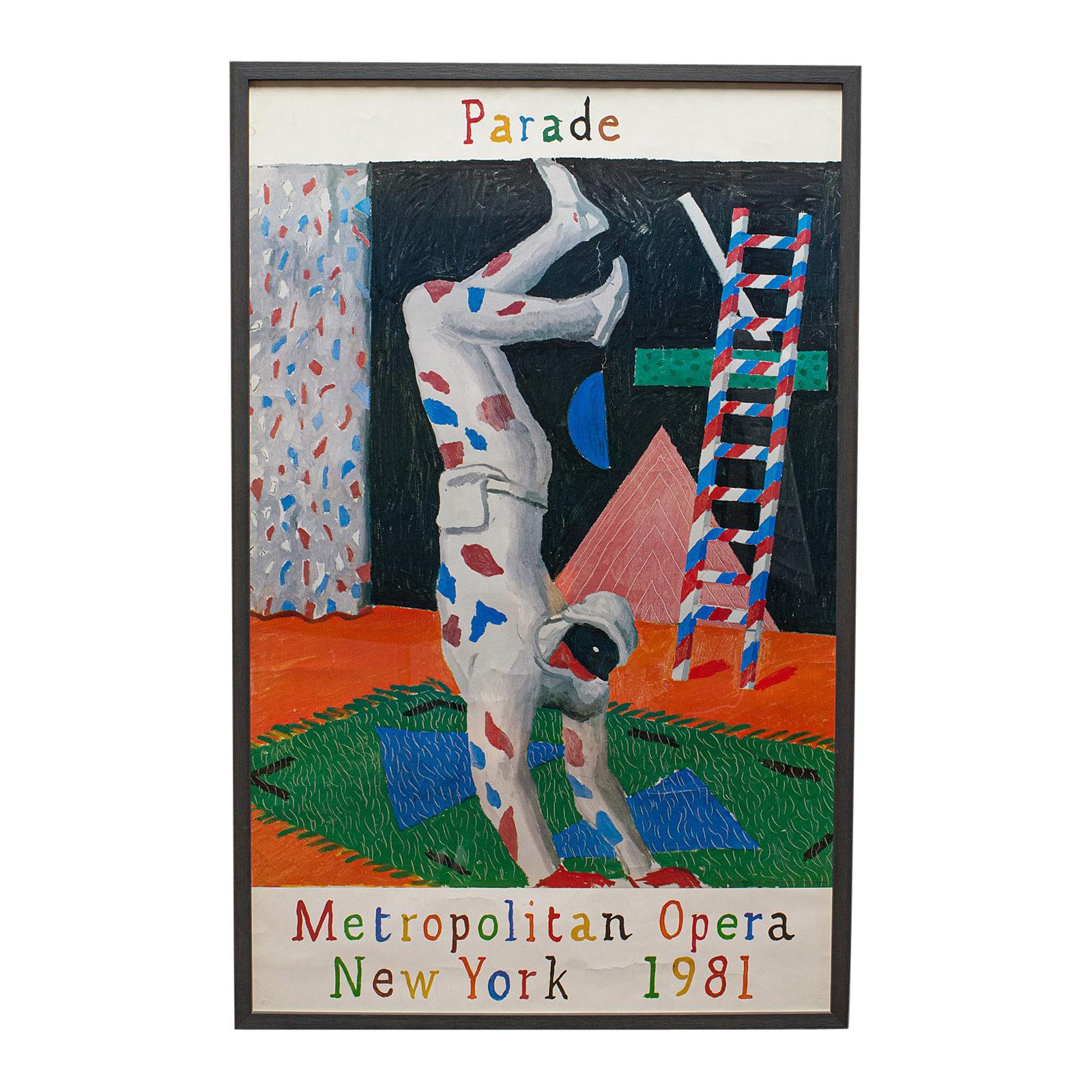 Framed, Vintage David Hockney Poster, American, Parade, Met Opera, New York