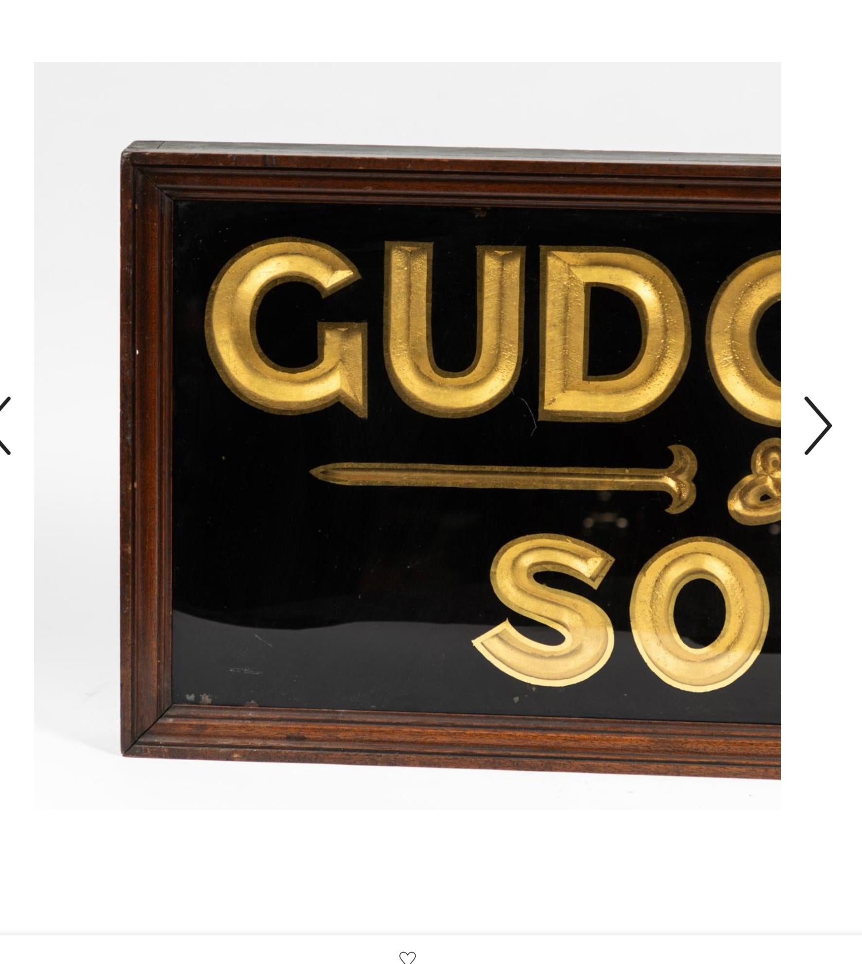 Gerahmtes vergoldetes Vintage-Schild „Gudgeon & Sons“ aus dem 19. Jahrhundert, England (Handbemalt) im Angebot