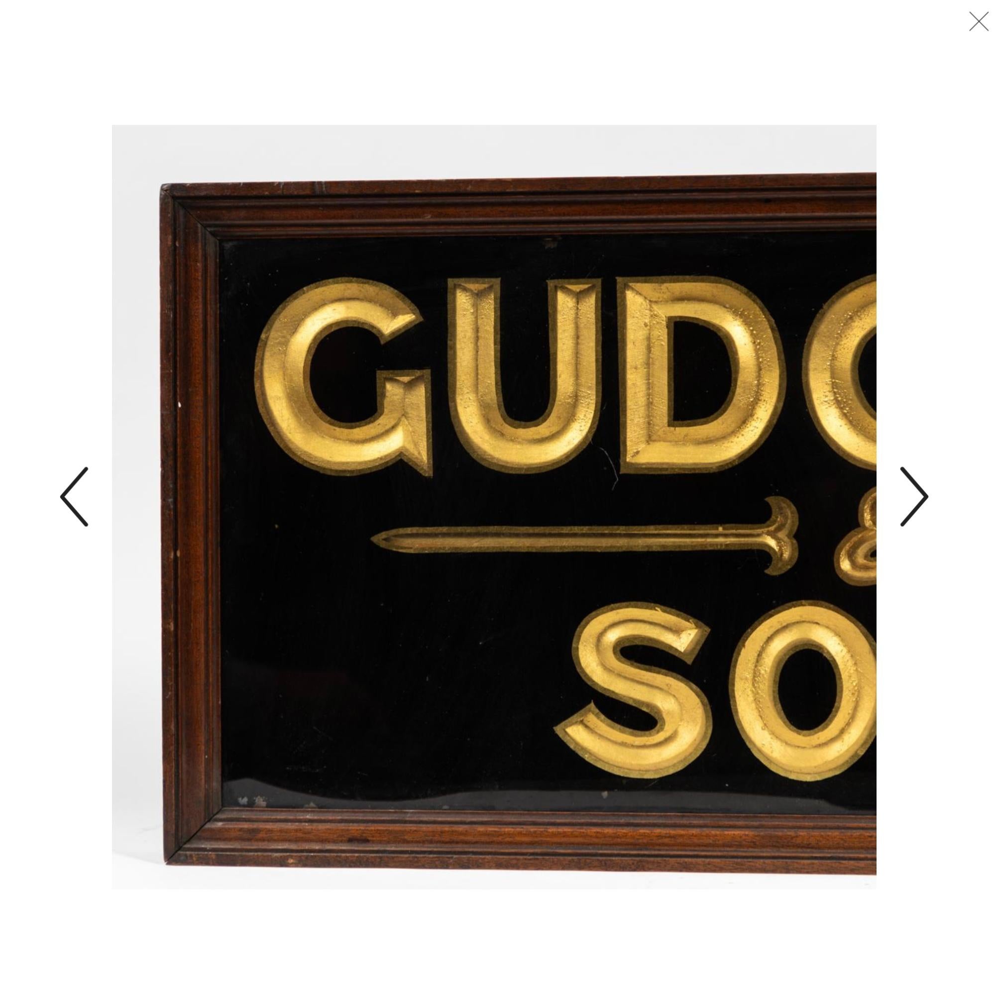 Gerahmtes vergoldetes Vintage-Schild „Gudgeon & Sons“ aus dem 19. Jahrhundert, England im Zustand „Gut“ im Angebot in Los Angeles, CA
