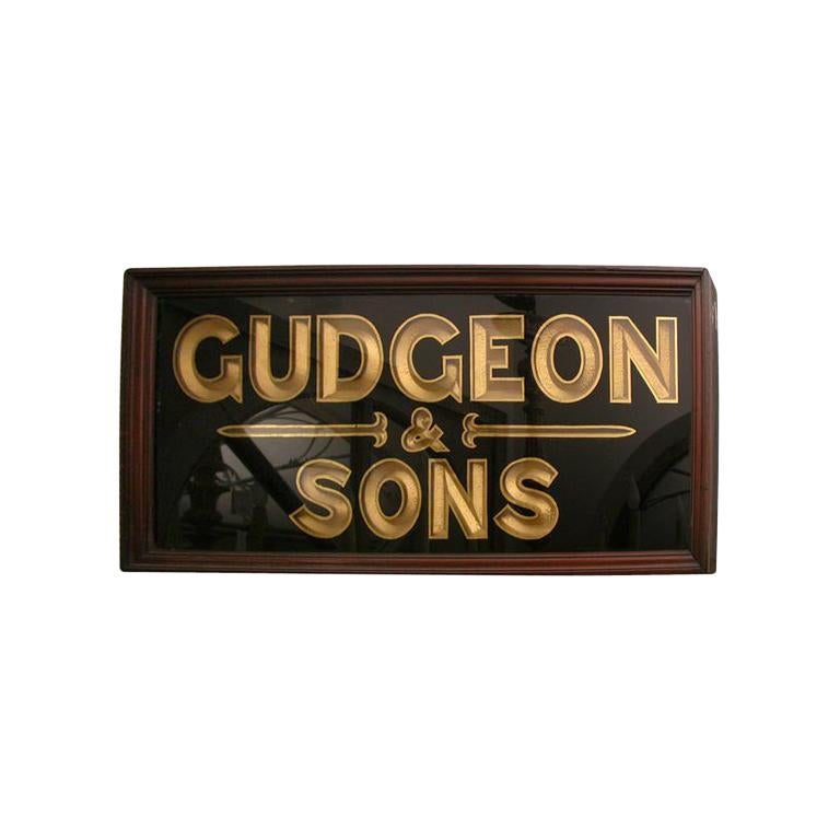 Framed Vintage Gilded "Gudgeon & Sons" Sign from 19th Century, England For Sale