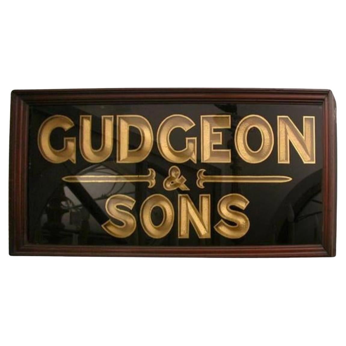 Insegna dorata d'epoca con cornice "Gudgeon & Sons" del XIX secolo, Inghilterra