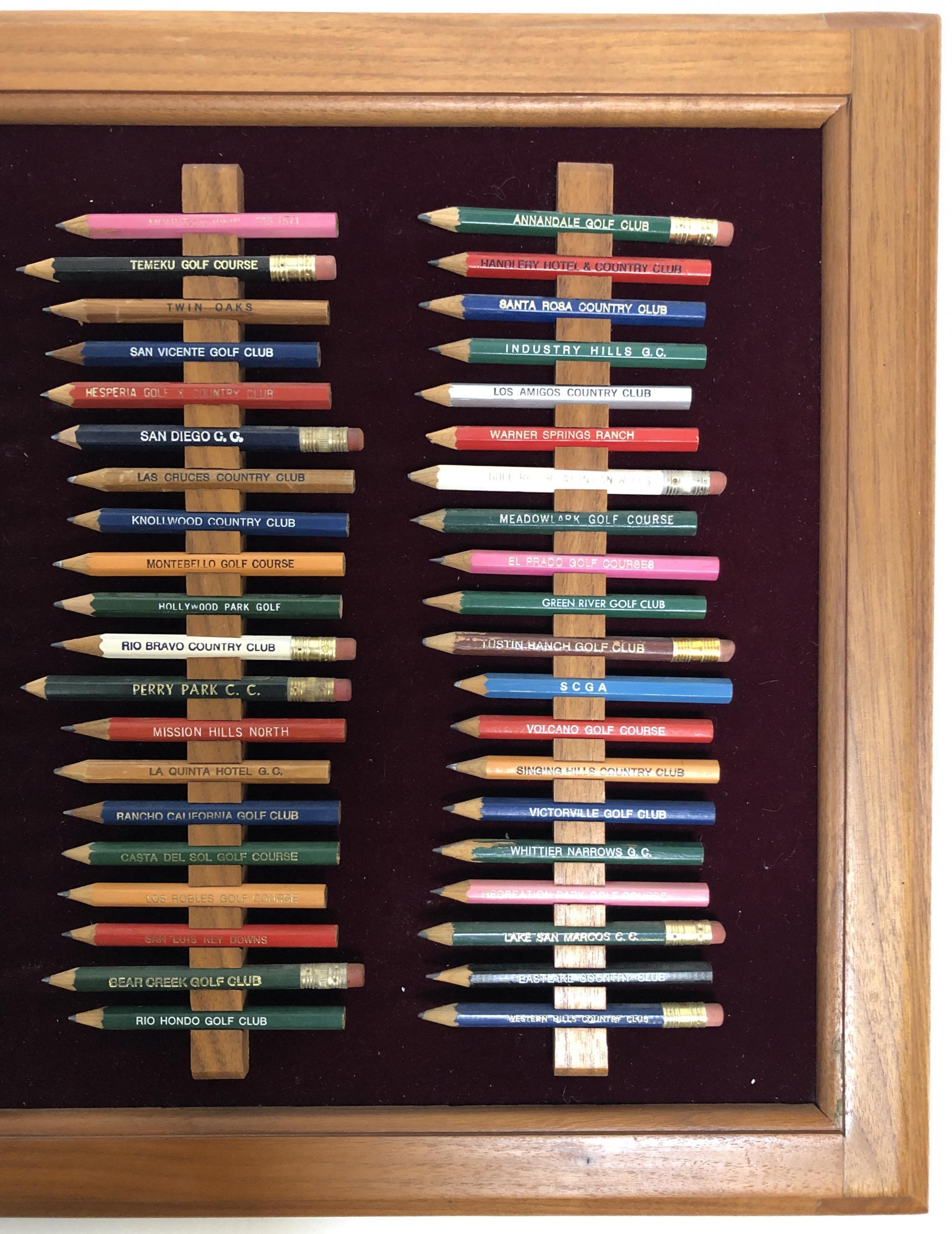 Framed Vintage Golf Pencil Collection Display 'Set of 2' In Good Condition In Van Nuys, CA