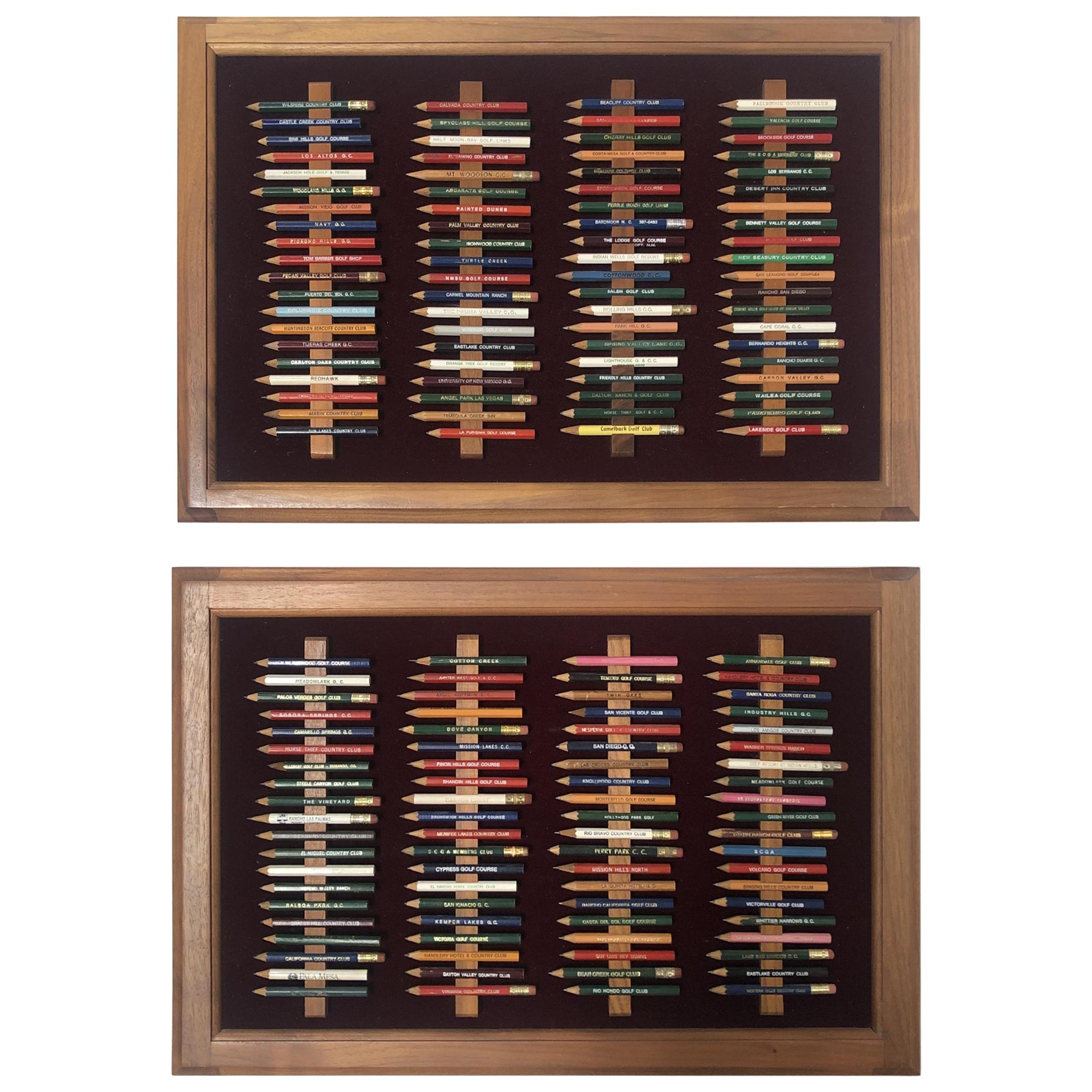 Framed Vintage Golf Pencil Collection Display 'Set of 2'