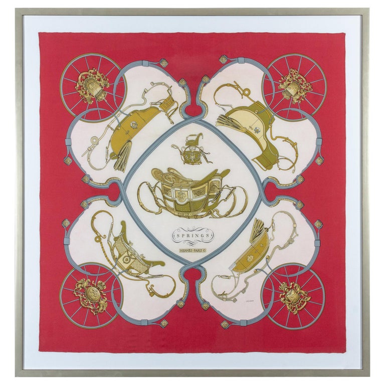 Framed Vintage Hermes Silk "Springs" Scarf by Philippe LeDoux at 1stDibs