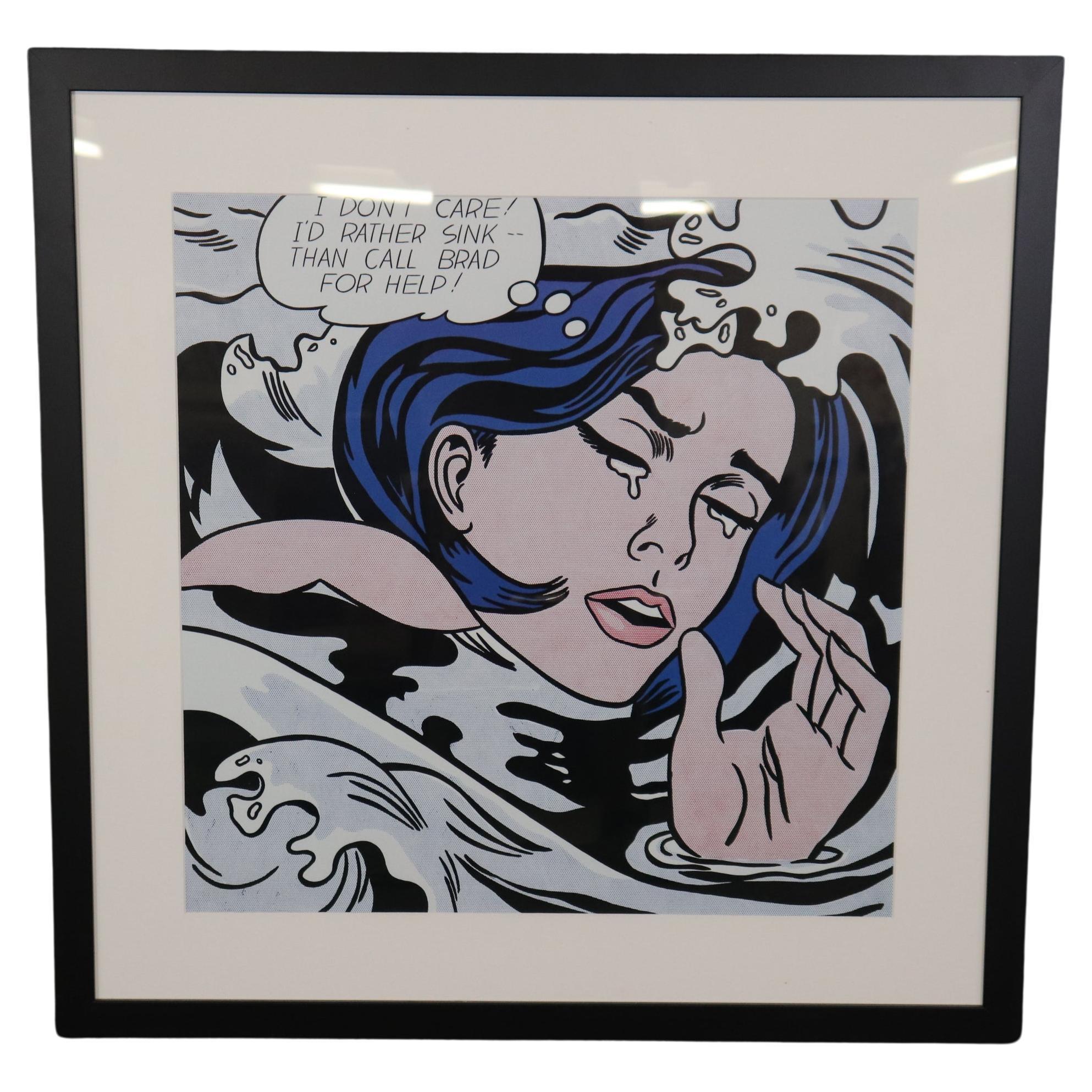 Framed Vintage Roy Lichtenstein Mid Century Modern Poster "The Drowning Girl"