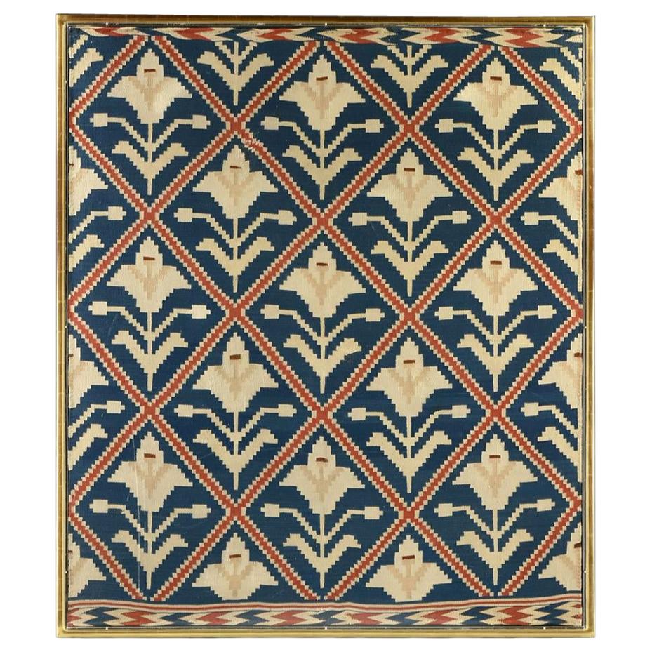 Framed Vintage Scandinavian Flat Weave Coverlet Textile Art For Sale