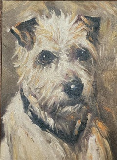 Framed Vintage Terrier Oil Painting