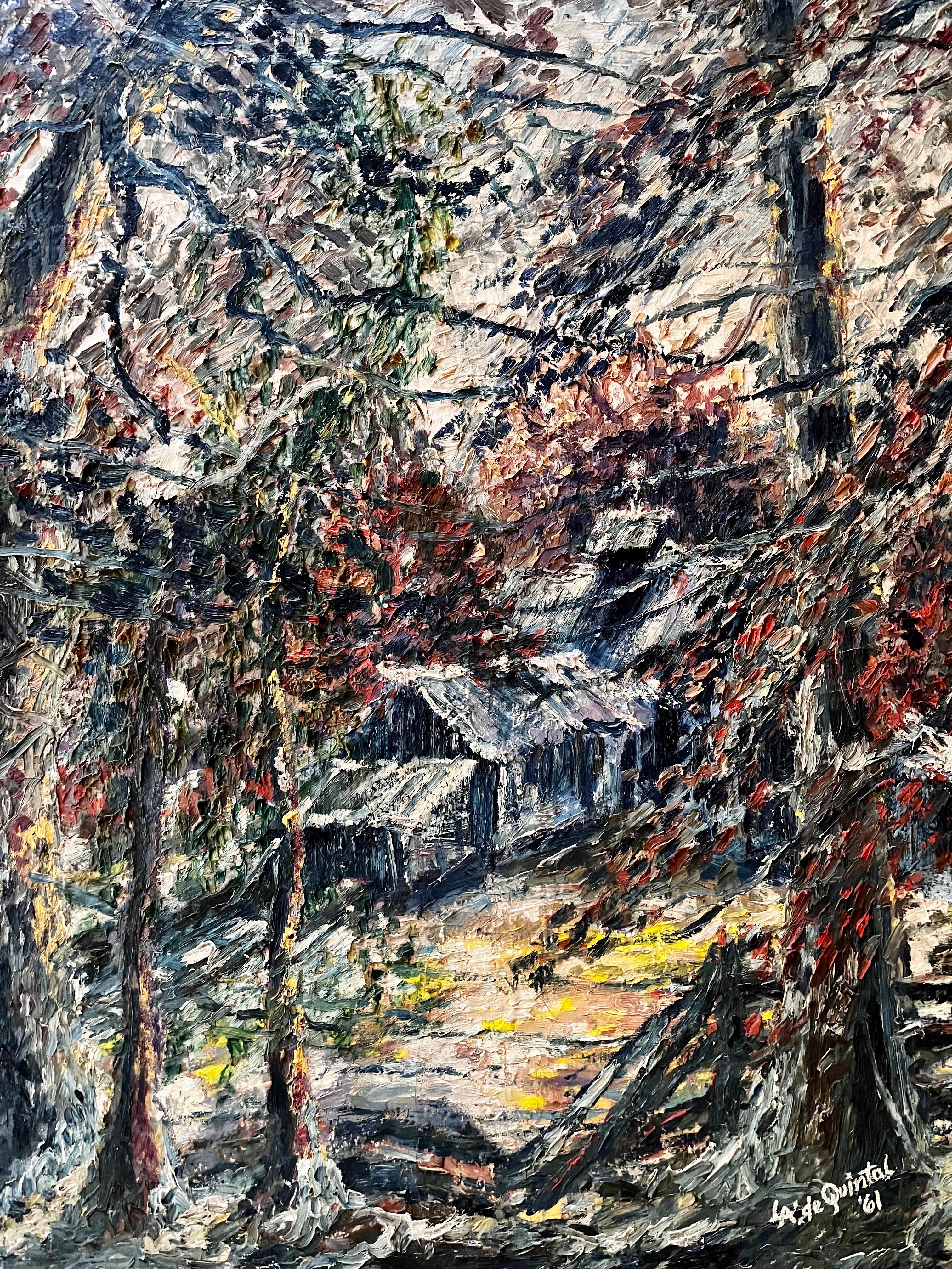 Mid-Century moderno Dipinto d'epoca su tela, incorniciato, di 