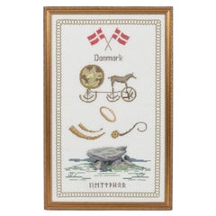 Framed Vintage Traditional Danish Needlepoint Textile Art