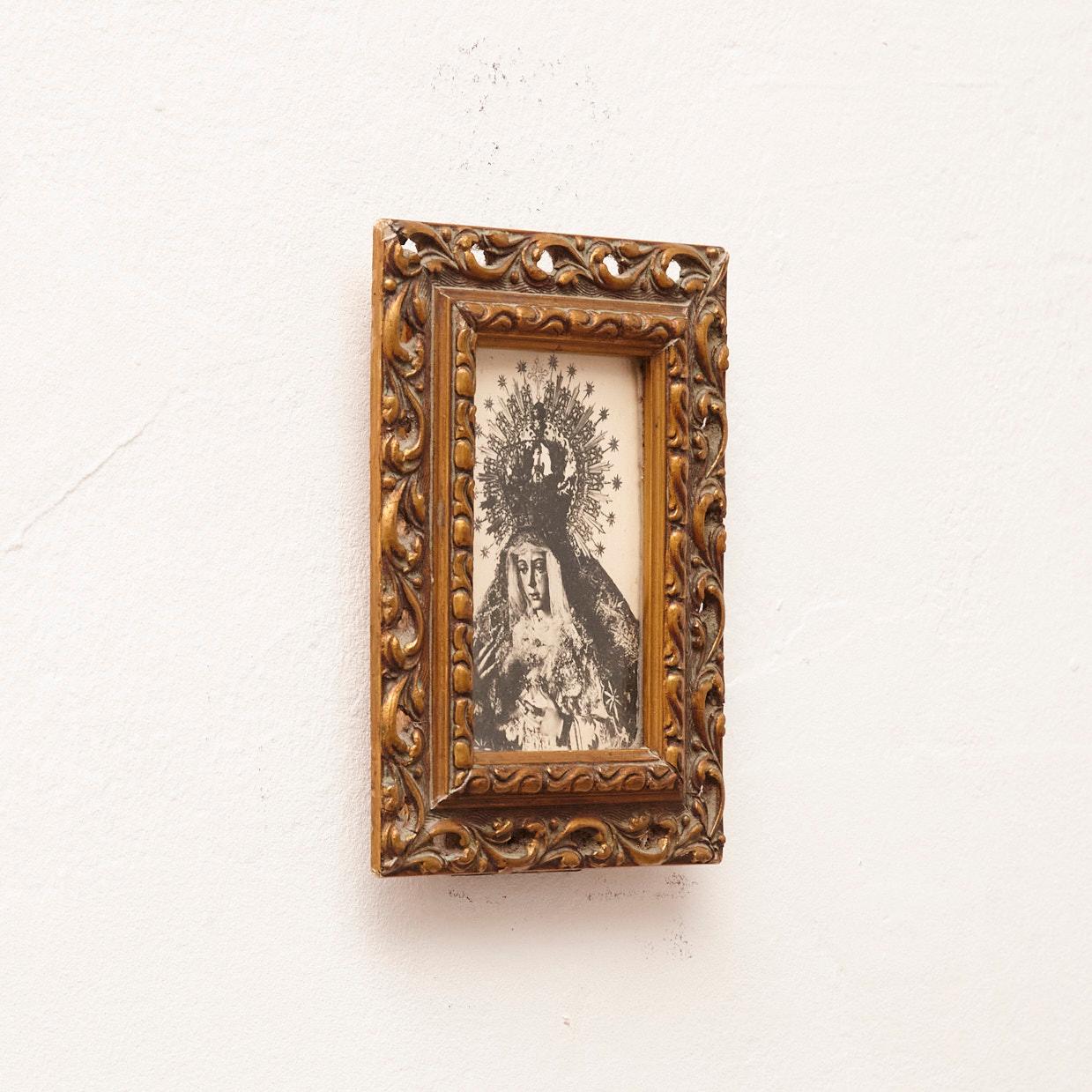 Framed Virgin Image, circa 1950 

Manufactured in France.

Materials:
Wood, paper.

Dimensions: 
D 3 x W 15,2 cm x H 20,2 cm

The artwork is in its original condition, showing minor signs of wear consistent with its age and use. These imperfections