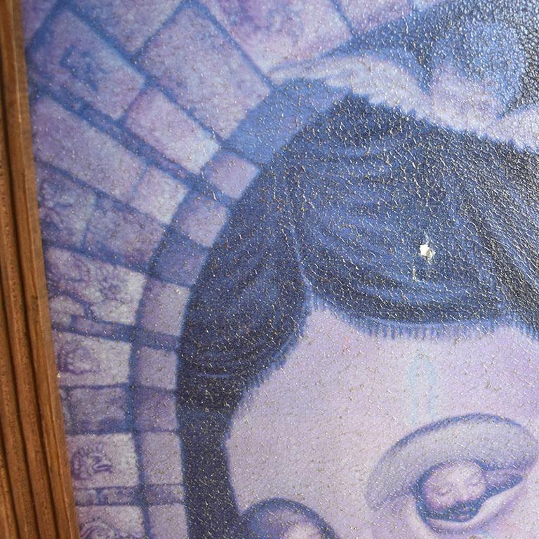 Mexicain Impression Vierge Marie encadrée avec cadre en bois sculpté - Mexique en vente
