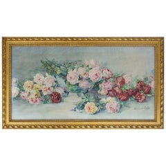 Framed Watercolor Bunches of Roses, Signed Marie-Laurence Charliat, 20th Century