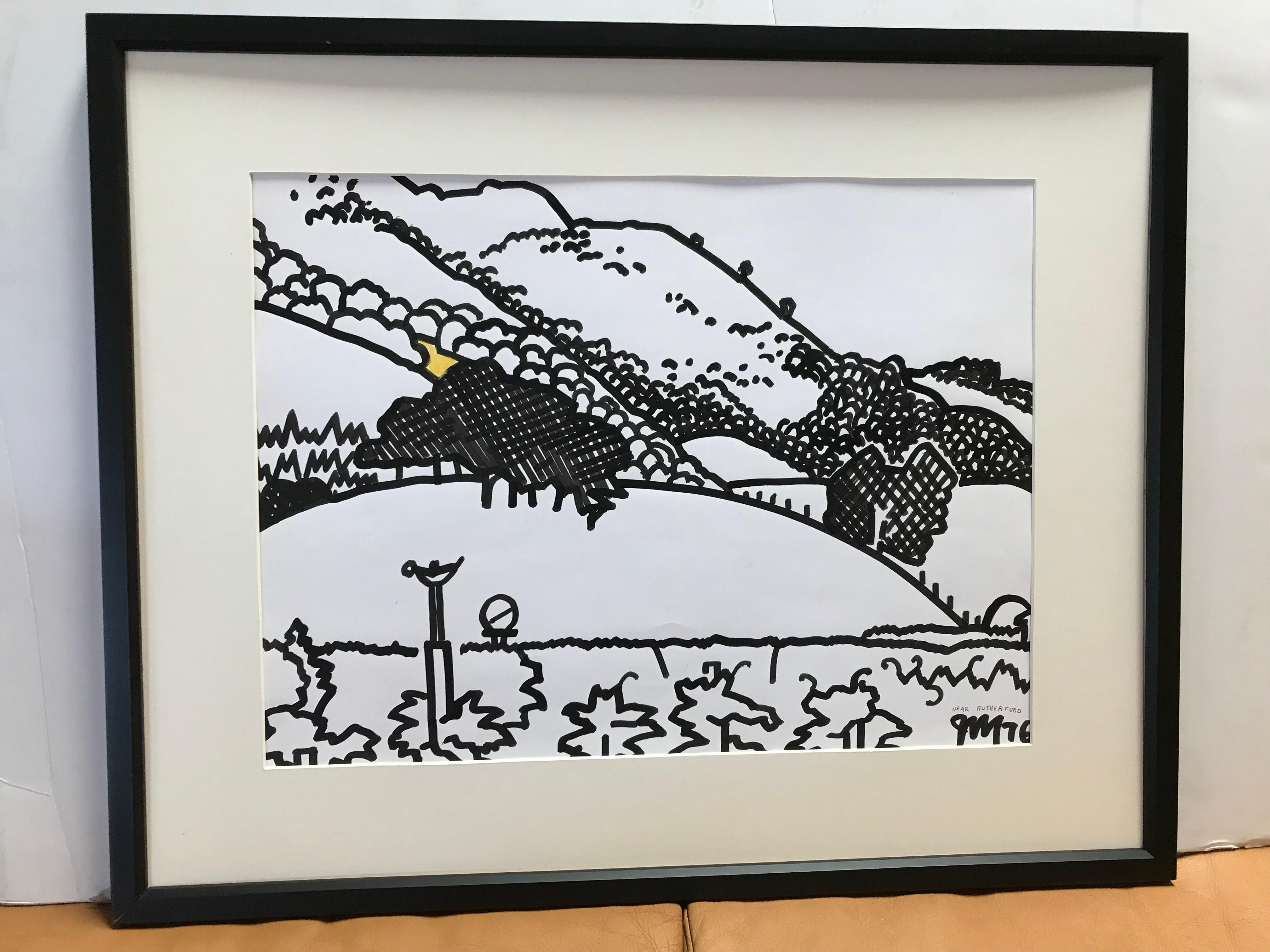Framed black and white landscape watercolor by James McCray (1912-1993), signed by the artist and dated 1976.
McCray taught at the California School of Fine Arts in San Francisco during the 1940's. He had solo and group exhibitions from 1935-1966.