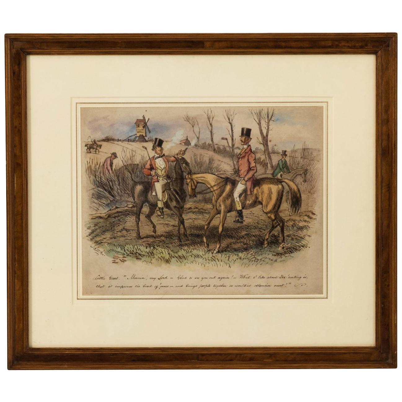 Framed Watercolor by John Leech, circa 1850 For Sale