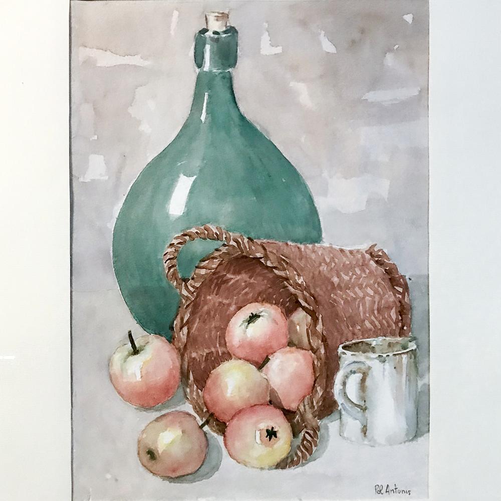 Framed Watercolor by Pol Antonis displays the artist's keen impressionistic talent in the media with a Classic still life. The pastel colors give it a soft impression, ideal for adding a subtle decorative touch to one's room,
circa 1960s
Measures: