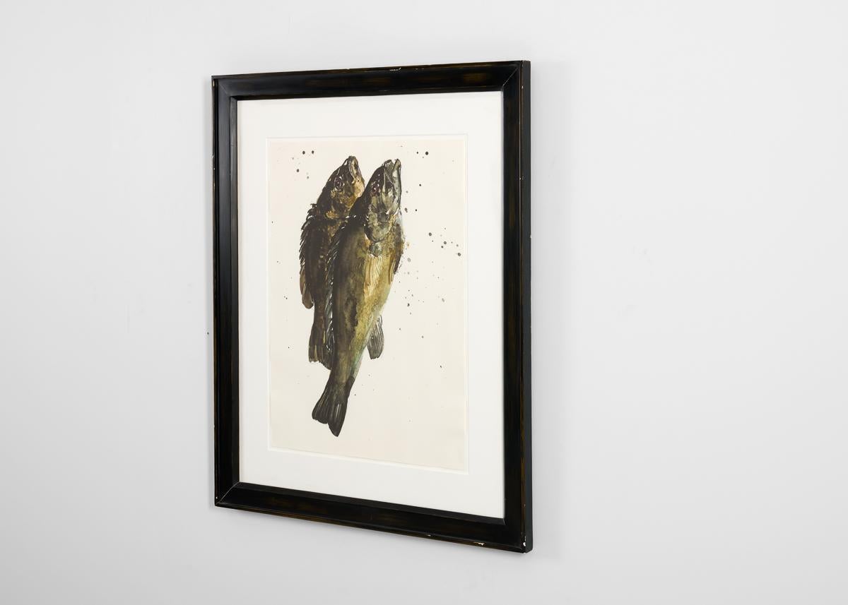 Gerahmtes Aquarell, das ein Fischpärchen darstellt im Zustand „Gut“ im Angebot in New York, NY