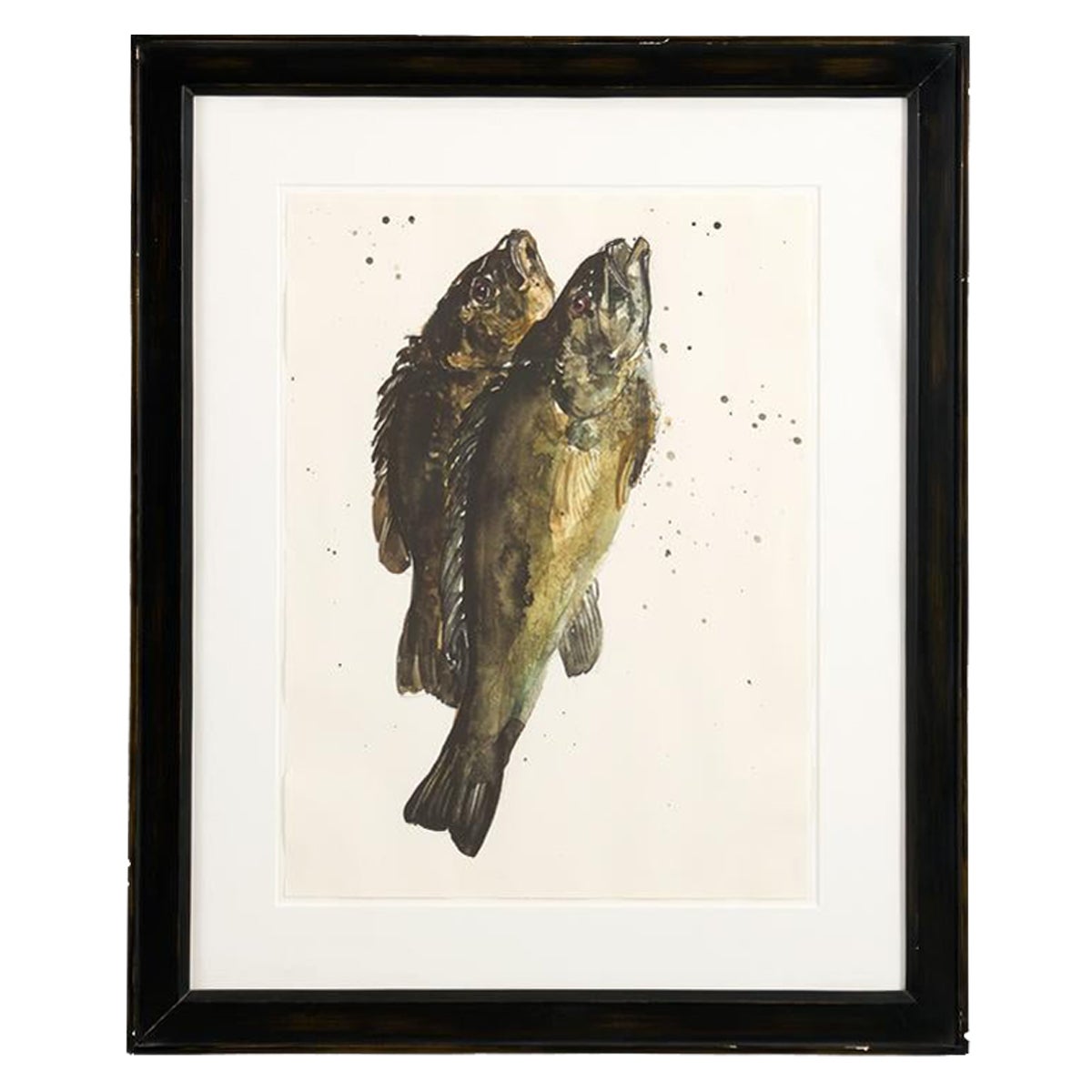 Gerahmtes Aquarell, das ein Fischpärchen darstellt