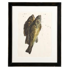 Gerahmtes Aquarell, das ein Fischpärchen darstellt