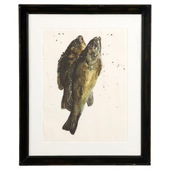 Framed Watercolor of a Pair of Fish from the collection of Thierry Despont