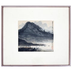 Framed Watercolor Mountain Scene Signed Chiang Ming-Shyan Chinese