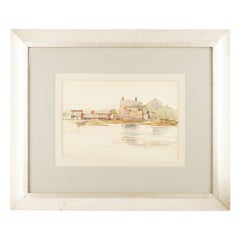 Aquarelle encadrée d'une scène côtière de la Nouvelle-Angleterre par Mary Mason Brooks, vers 1910