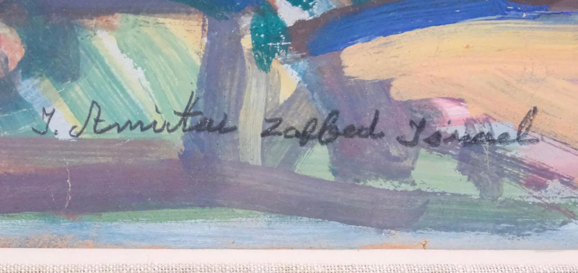 Peint à la main Aquarelle sur papier encadrée représentant la vue de Safed depuis les collines en vente